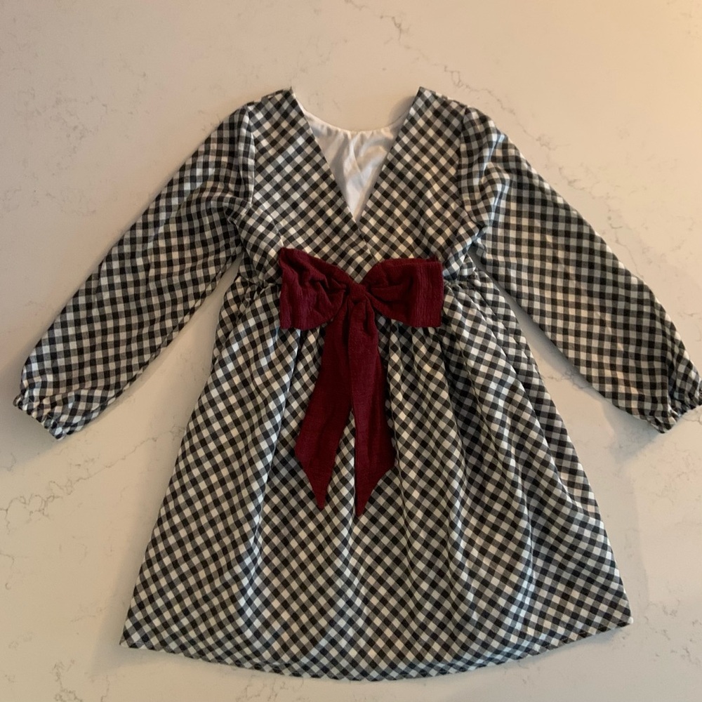 Timeless Girls Plaid Dress with Maroon Bow